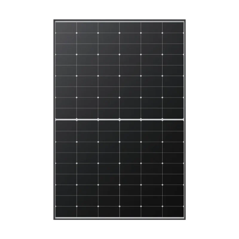 Panneau solaire LONGi LR5-54HTH Hi-MO 6 Scientist vu de face, cadre noir et cellules sombres