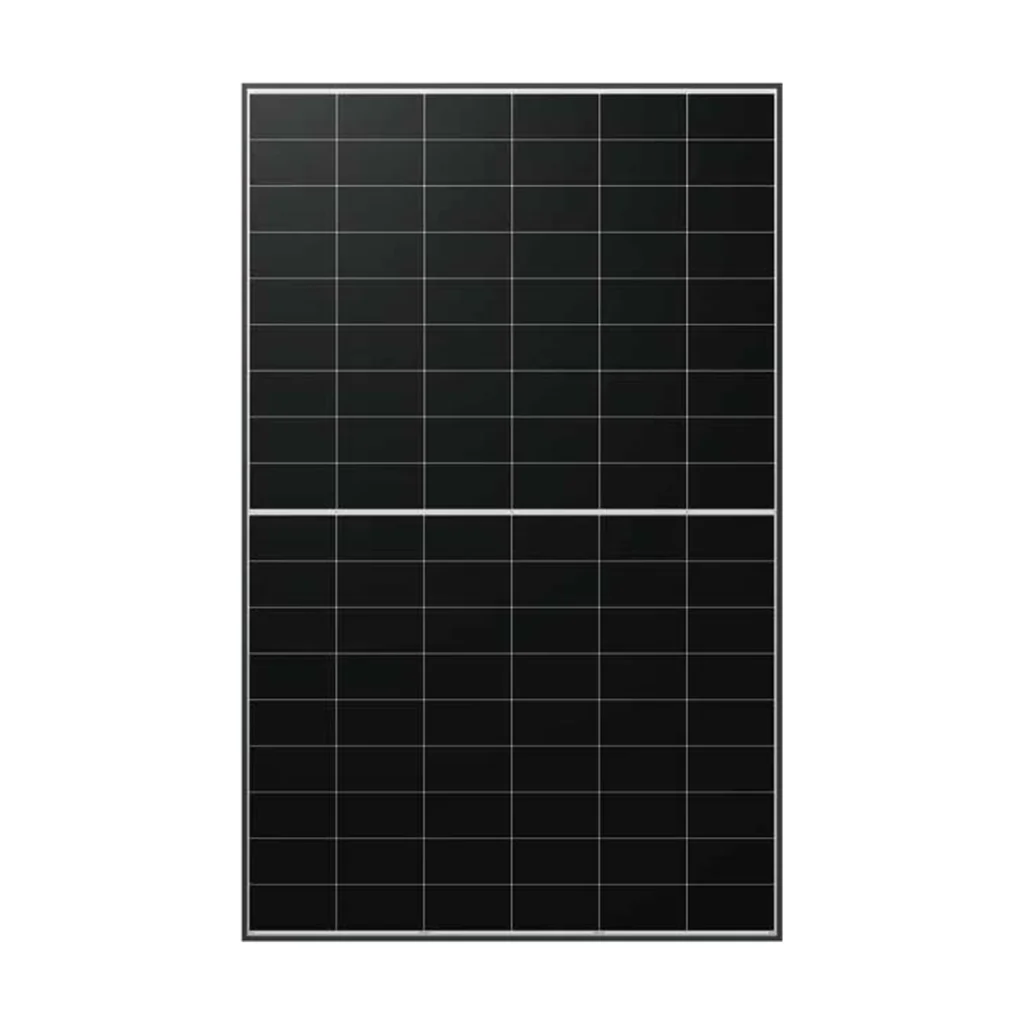 Panneau solaire LONGi LR7-54HTH Scientist vu de face, cadre noir et fond clair entre les cellules