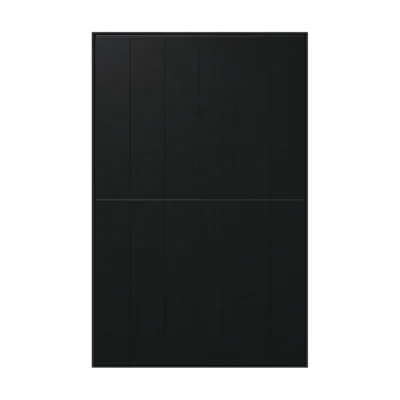 Panneau solaire Tongwei TWMNH-48HE tout noir vu de face, cellules, fond et cadre noirs